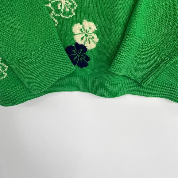 Vintage Ballatyne Sweater Women's Cashmere Thin Green Floral Made In Scotland - Picture 4 of 8